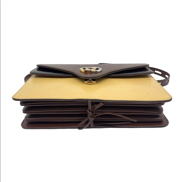 Gucci GG Interlocking Logo Python Medium 3 Compartments Brown/ Black/Beige Purse - Picture 7 of 16